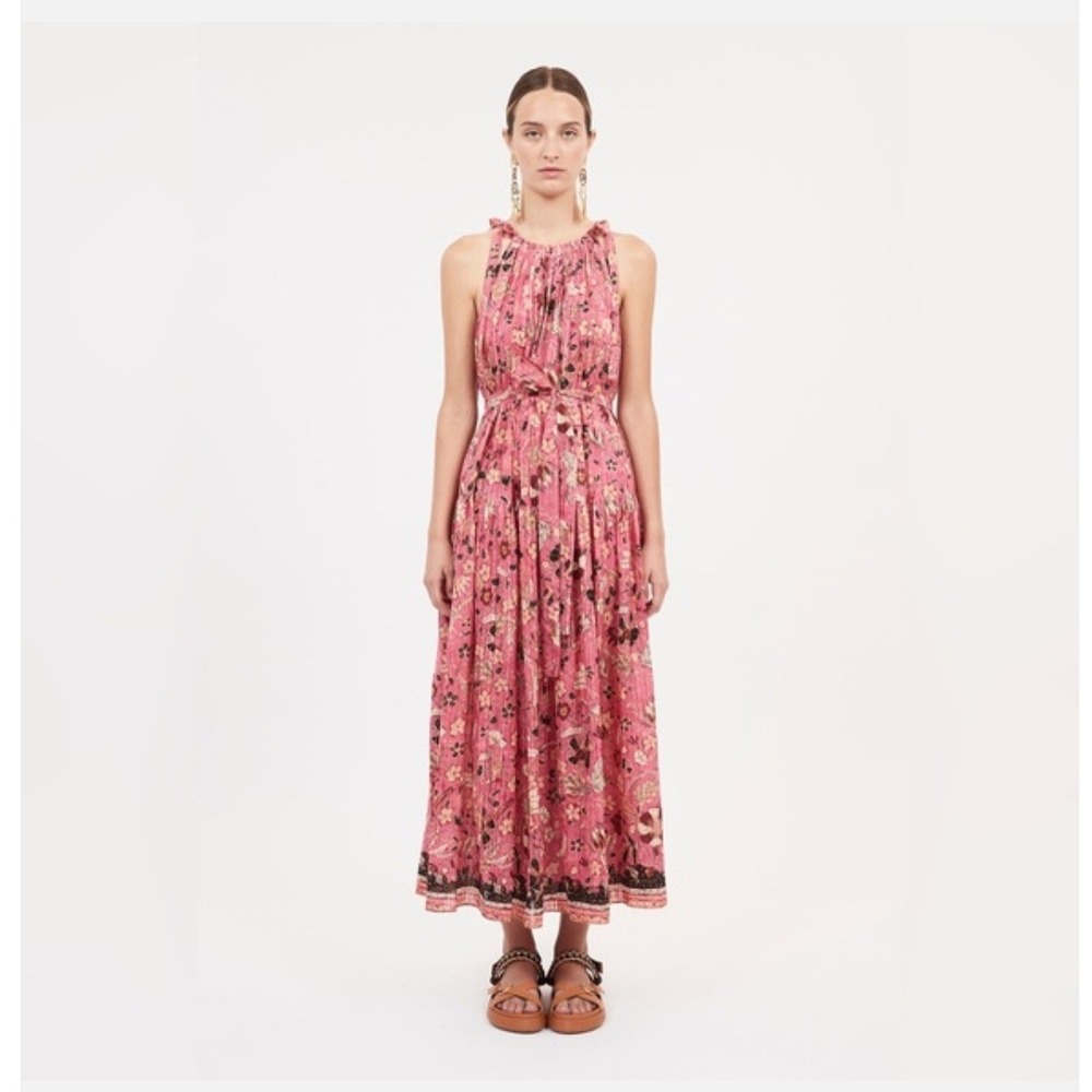 Ulla Johnson Samar Dress in Hollyhock Pink Floral Halter Maxi Dress Tiered